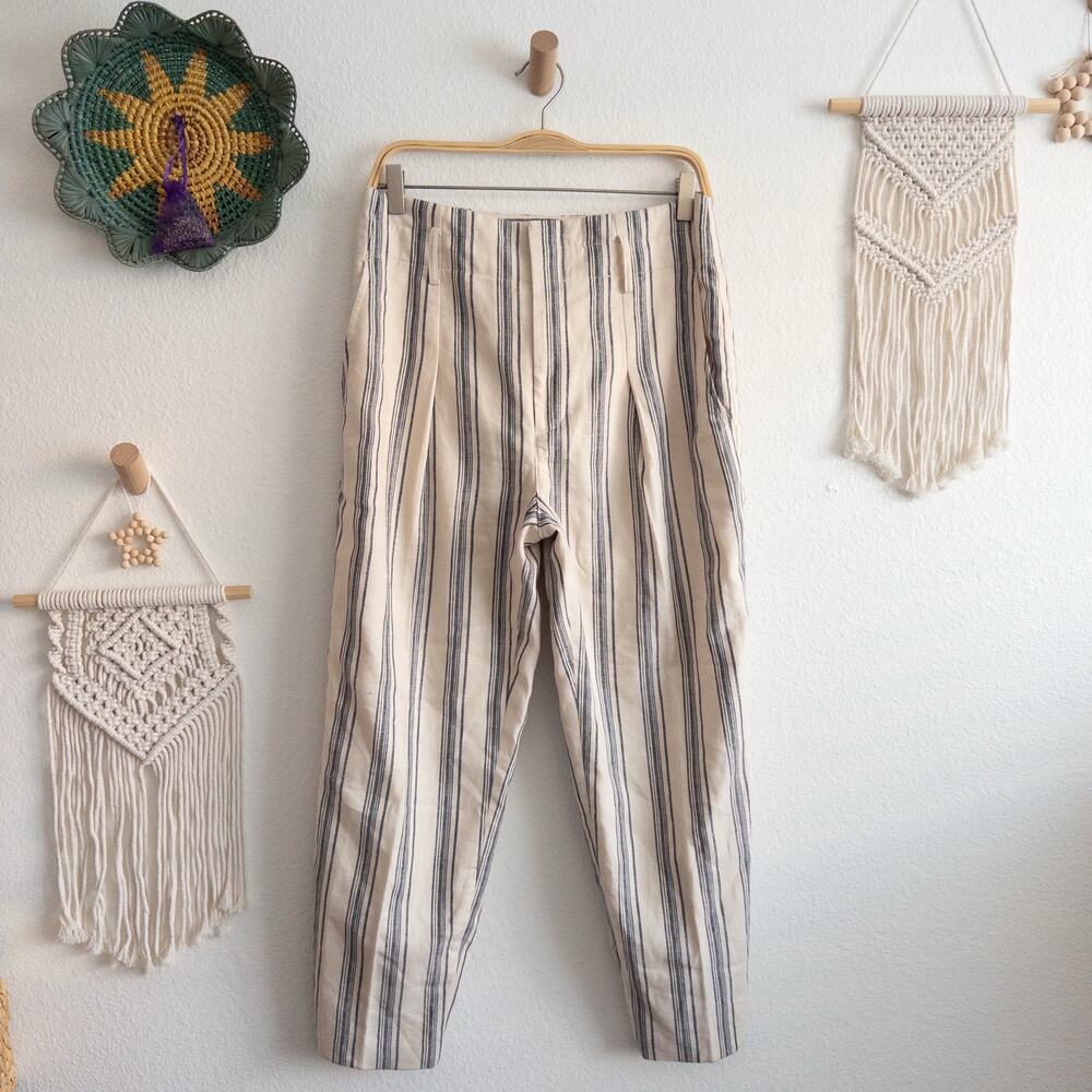 Lauren Ralph Lauren Cream Striped Linen Blend Trouser Pants Size 4